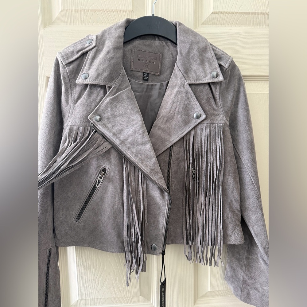 🩶 Blank NYC x Free People Fringe Moto Jacket 100% Real Leather Boho Chic - Picture 9 of 9